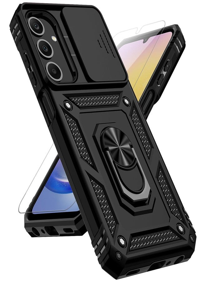 PUSHIMEI for Samsung Galaxy A25 5G Case with Slide Camera Cover HD Screen Protector [Military Grade 16ft. Drop Tested] Magnetic Ring Holder Kickstand Protective Phone Case for Galaxy A25 5G 2024, Black - Image 1