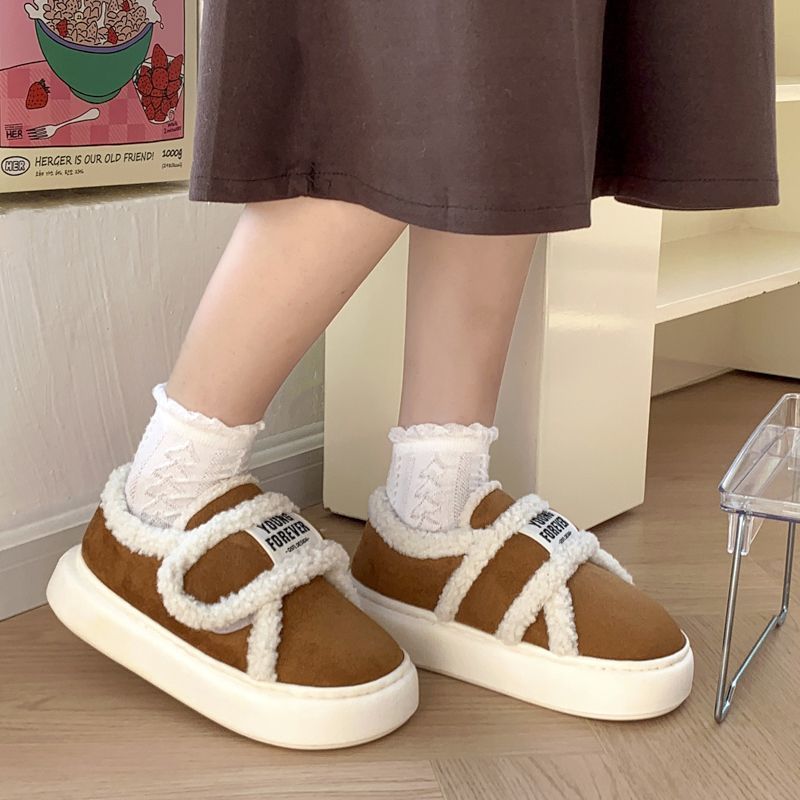 Z New Style Plush Cotton Shoes For Winter, Fashionable And Warm For Girls, Thickened With Velcro For Home Use, Height-Increasing Cotton Shoes For Outdoor Wear, Suitable For Couples - Image 4
