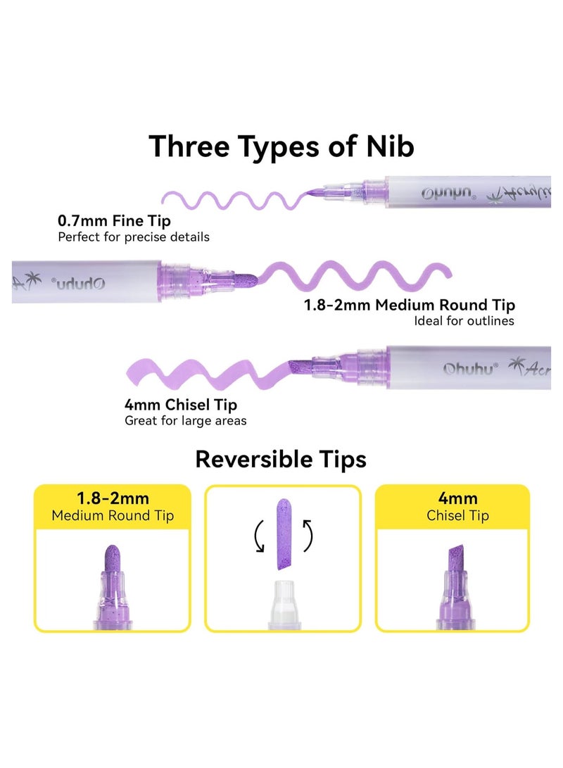 Ohuhu 48-Piece Acrylic Paint Marker Set – Dual Tip (Chisel & Round) with Vivid, Long-Lasting Colors, Perfect for Painting on Rocks, Wood, Glass, Ceramics, and Easter Eggs – Ideal for Artists, Hobbyists, Creative Projects, and Crafts - Image 3