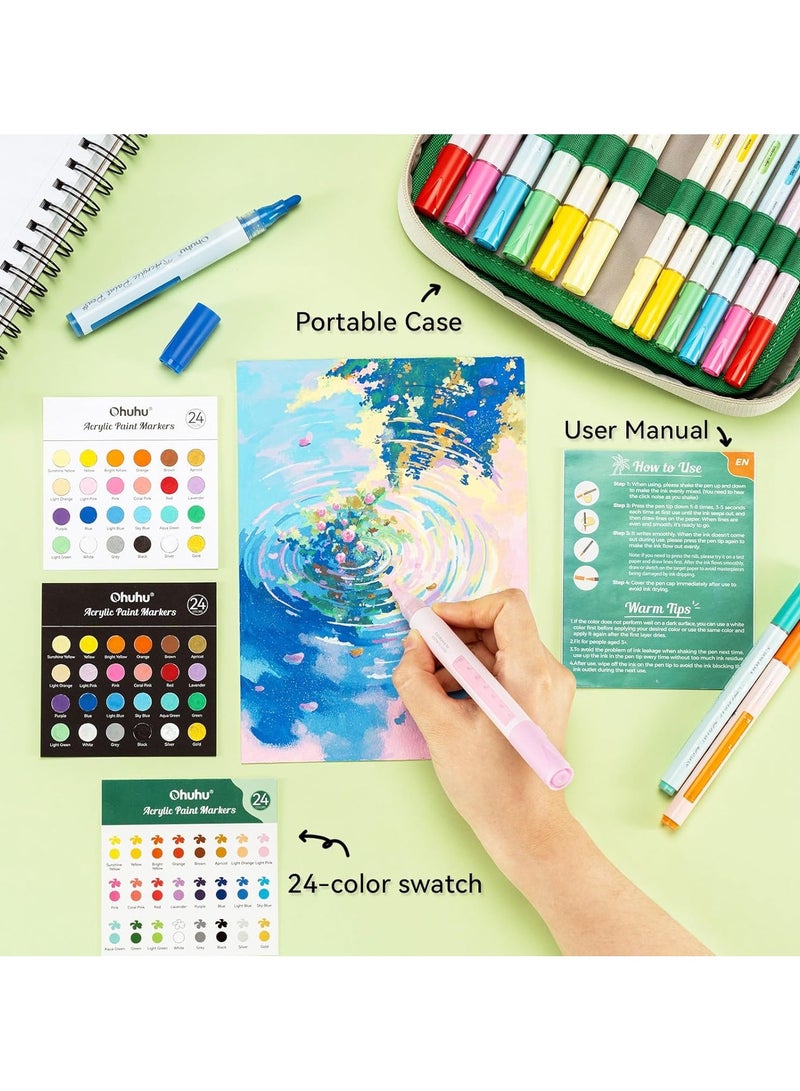 Ohuhu 48-Piece Acrylic Paint Marker Set – Dual Tip (Chisel & Round) with Vivid, Long-Lasting Colors, Perfect for Painting on Rocks, Wood, Glass, Ceramics, and Easter Eggs – Ideal for Artists, Hobbyists, Creative Projects, and Crafts - Image 4