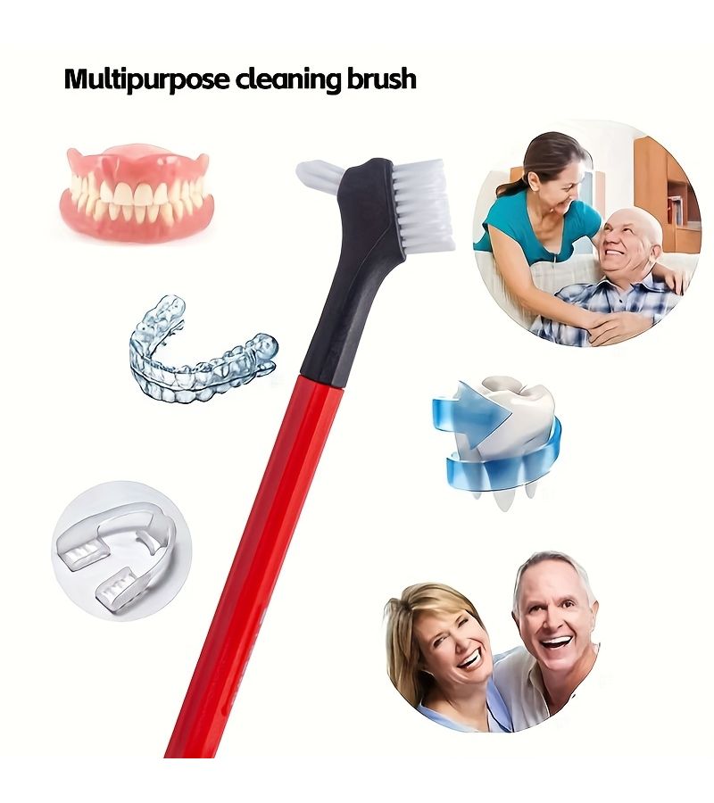 Dualhead Denture Cleaning Brush Multilayer Bristles 1 Stick Retainer Cleaner - Image 1