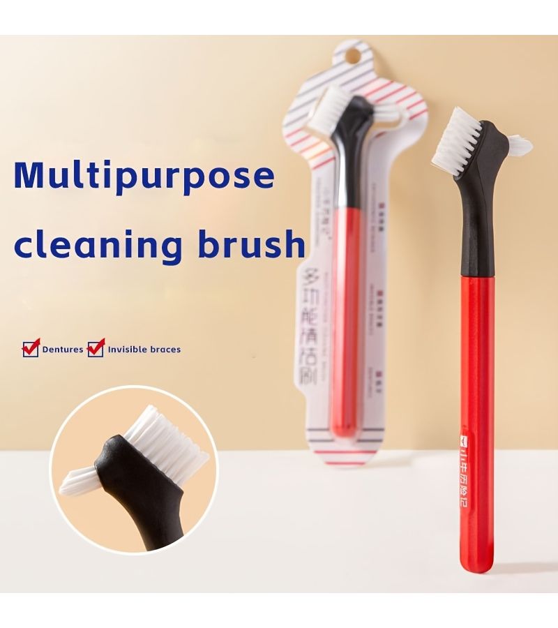 Dualhead Denture Cleaning Brush Multilayer Bristles 1 Stick Retainer Cleaner - Image 5