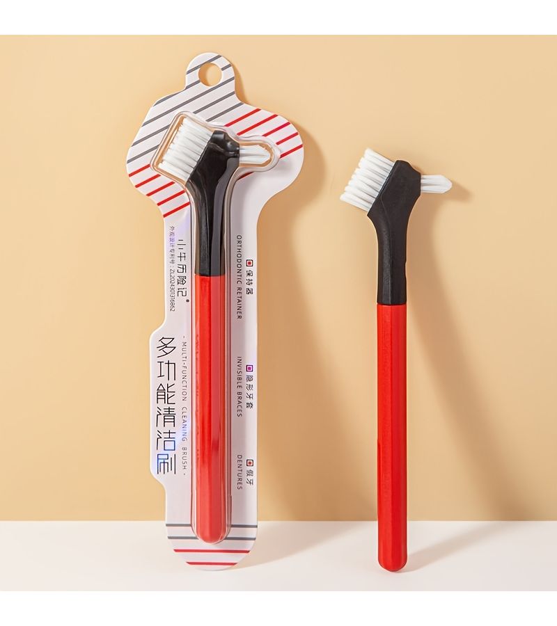 Dualhead Denture Cleaning Brush Multilayer Bristles 1 Stick Retainer Cleaner - Image 2