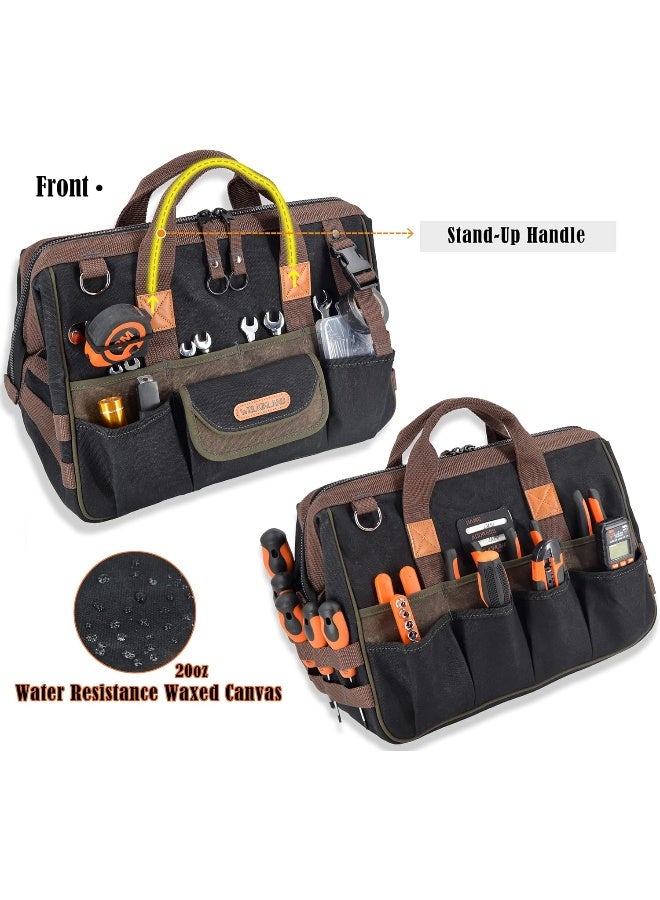 32-Pockets Waxed Canvas Tool Bag, Heavy-Duty Electrician Tool Bag, HVAC Tool Bag, Tool Bag Organizer, 16" Tools Bag Carrier, Tool Bags for Electricians, Tool Bags for Men, Tool Bags for Construction  - Image 3