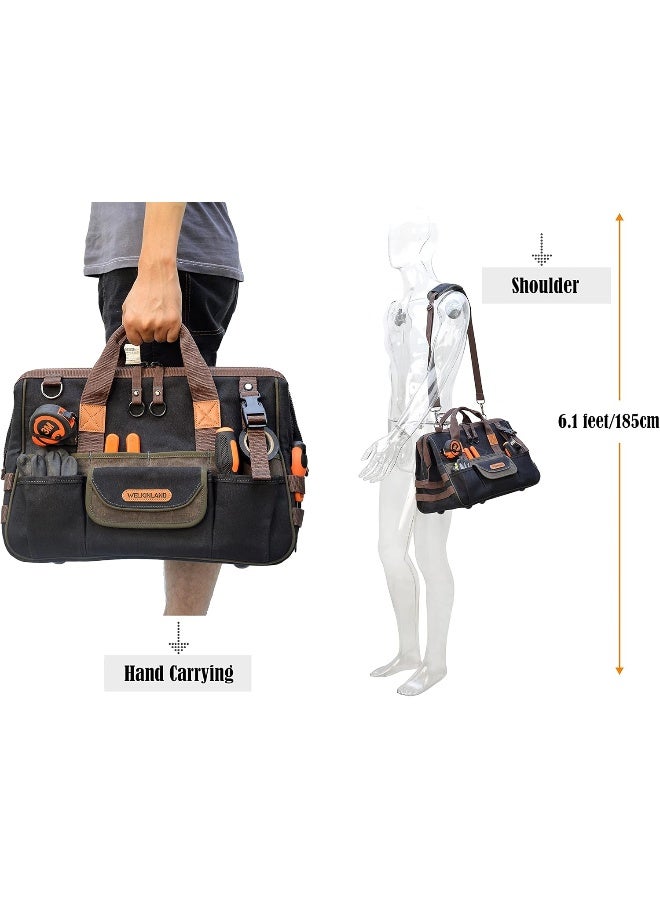 32-Pockets Waxed Canvas Tool Bag, Heavy-Duty Electrician Tool Bag, HVAC Tool Bag, Tool Bag Organizer, 16" Tools Bag Carrier, Tool Bags for Electricians, Tool Bags for Men, Tool Bags for Construction  - Image 5