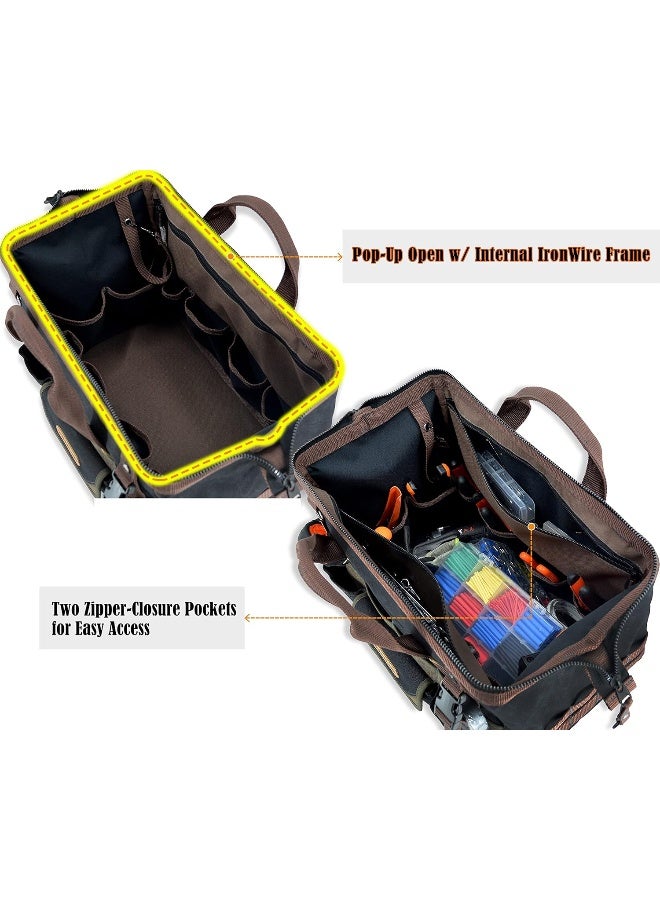 32-Pockets Waxed Canvas Tool Bag, Heavy-Duty Electrician Tool Bag, HVAC Tool Bag, Tool Bag Organizer, 16" Tools Bag Carrier, Tool Bags for Electricians, Tool Bags for Men, Tool Bags for Construction  - Image 4