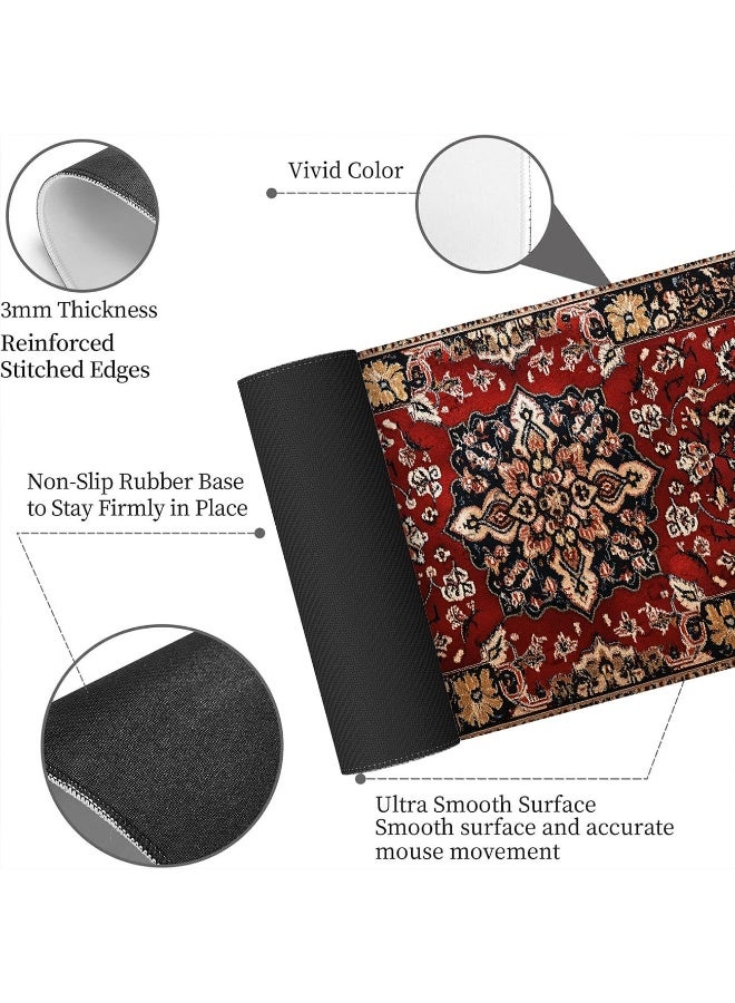 Bohemian Gaming Large Mouse Pad Retro Boho Red Mousepad Large Gaming Mouse Pad Laptop Keyboard Mat Non-Slip Rubber Base Keyboard Desk Pad for Home Office Study Game 31.5”x11.8” - Image 2