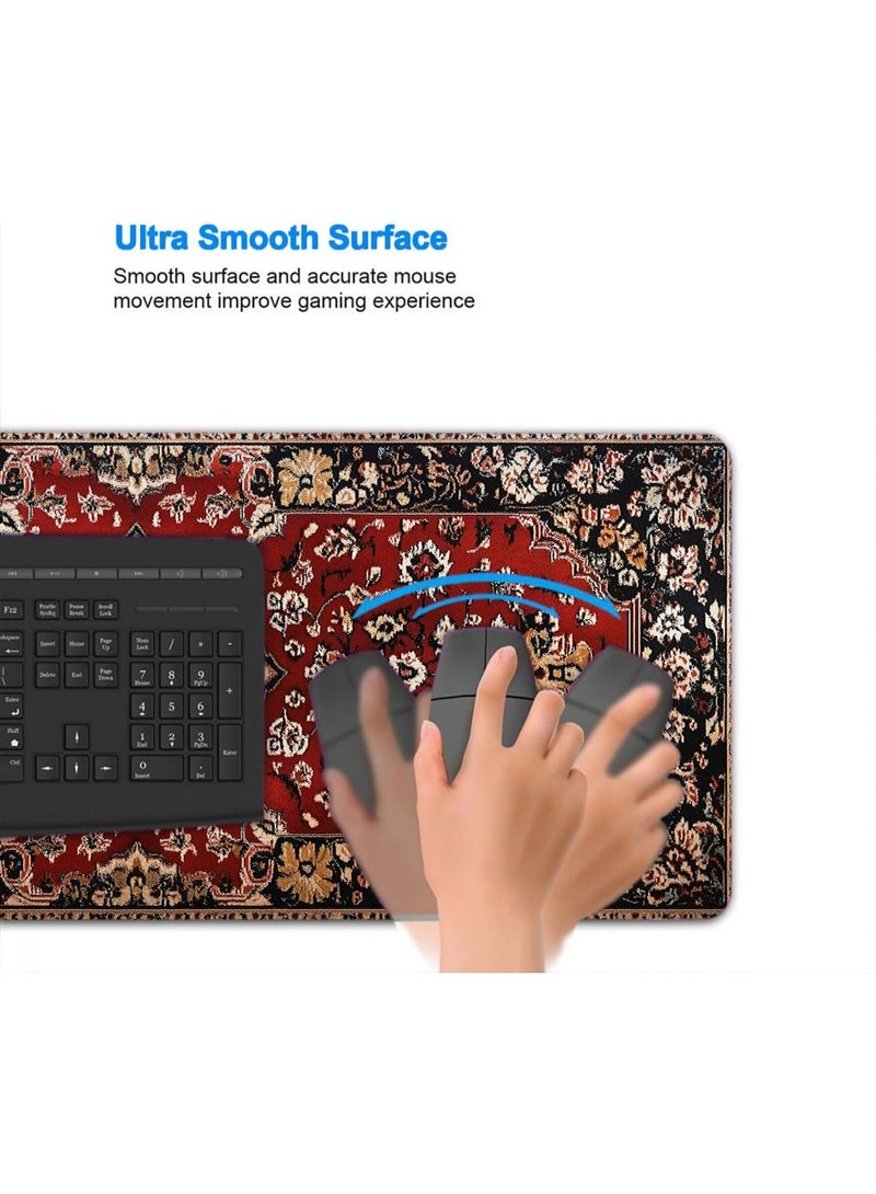 Bohemian Gaming Large Mouse Pad Retro Boho Red Mousepad Large Gaming Mouse Pad Laptop Keyboard Mat Non-Slip Rubber Base Keyboard Desk Pad for Home Office Study Game 31.5”x11.8” - Image 4