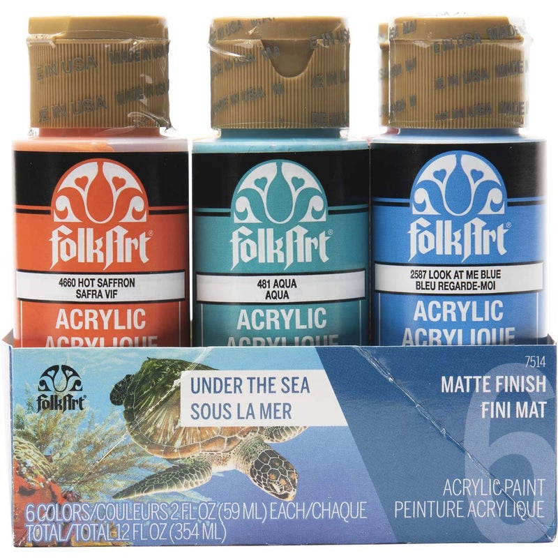 FolkArt 6 Color, Matte Acrylic Paint Set, 2oz, Under the Sea - Image 1