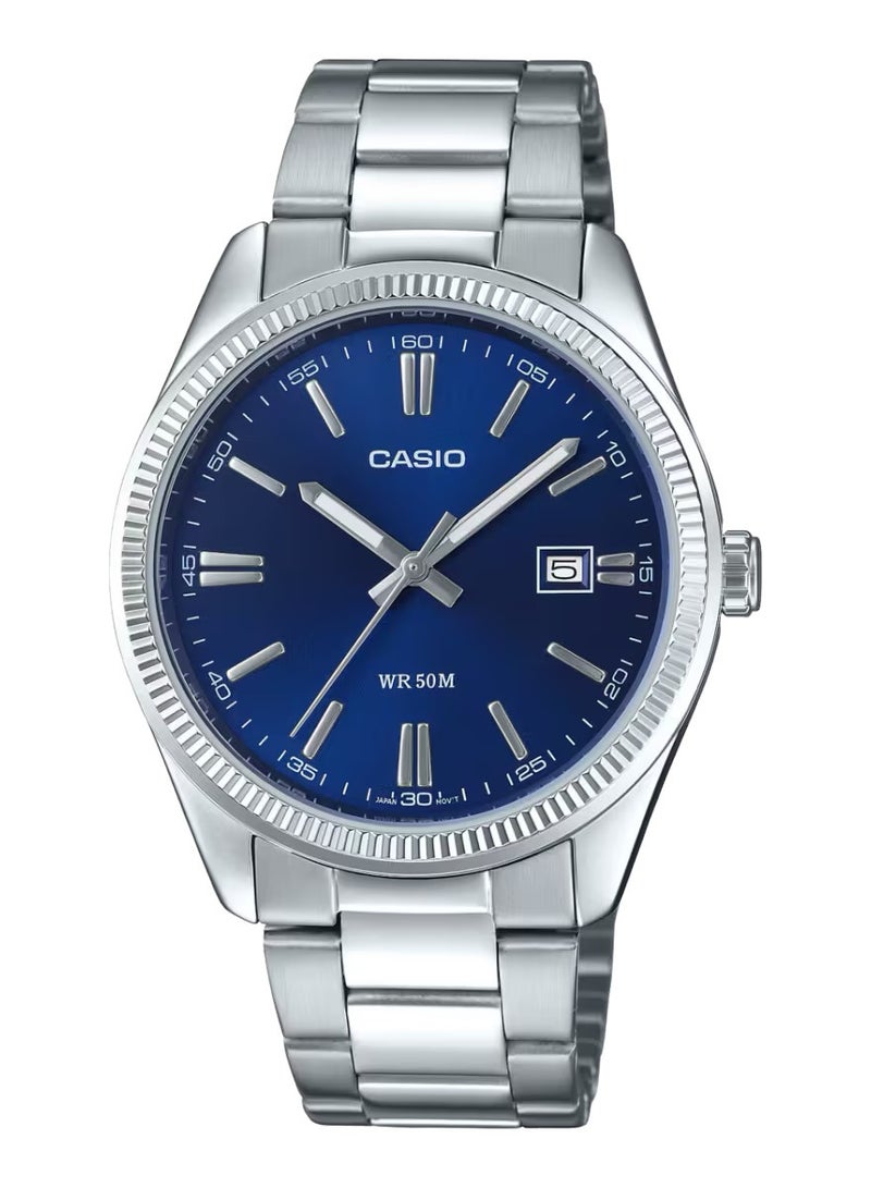 Casio Stainless Steel Men's Watch Blue Dial, Silver Band - MTP-1302PD-2AVEF - Image 1
