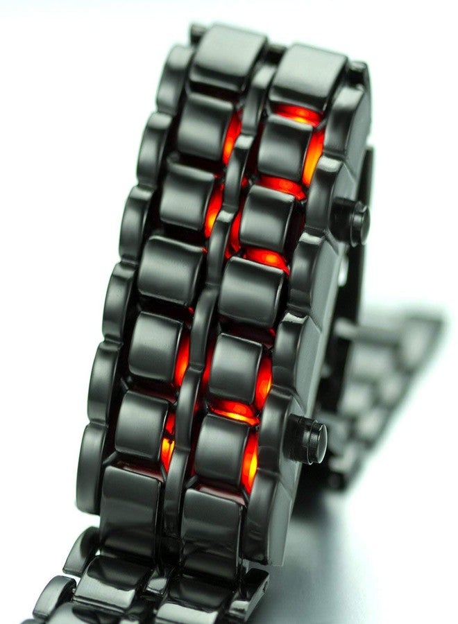 Gosasa Men's Lava Style Stainless Steel Watch Red Blue LED Digital Watch Black Bracelet Watch (z Black Blue) - Image 5