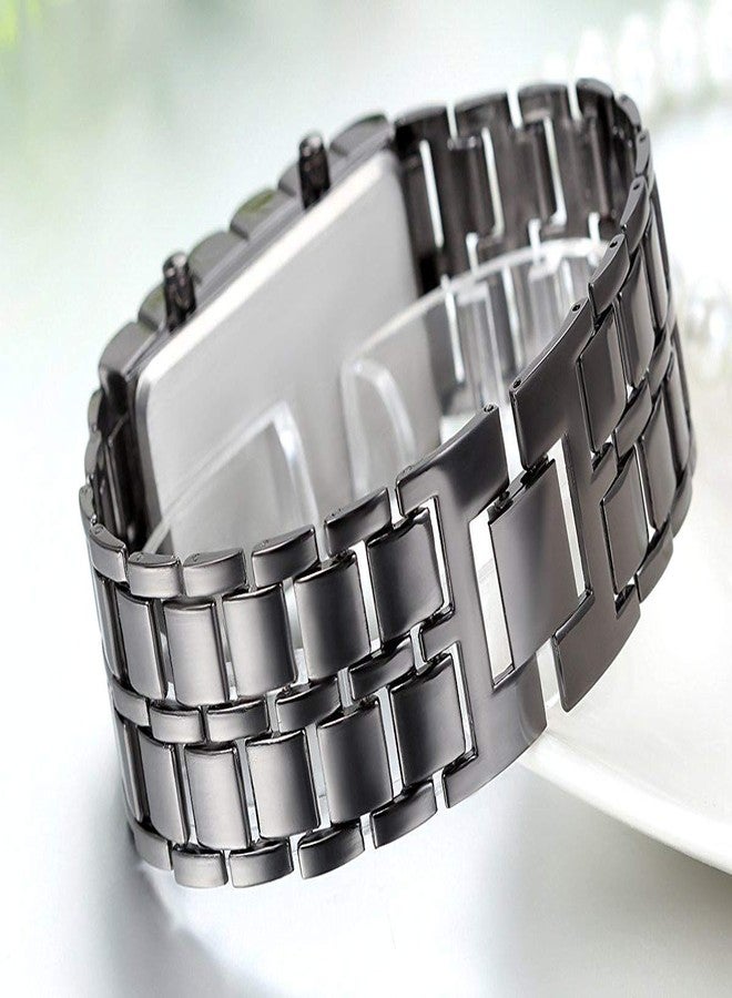 Gosasa Men's Lava Style Stainless Steel Watch Red Blue LED Digital Watch Black Bracelet Watch (z Black Blue) - Image 4