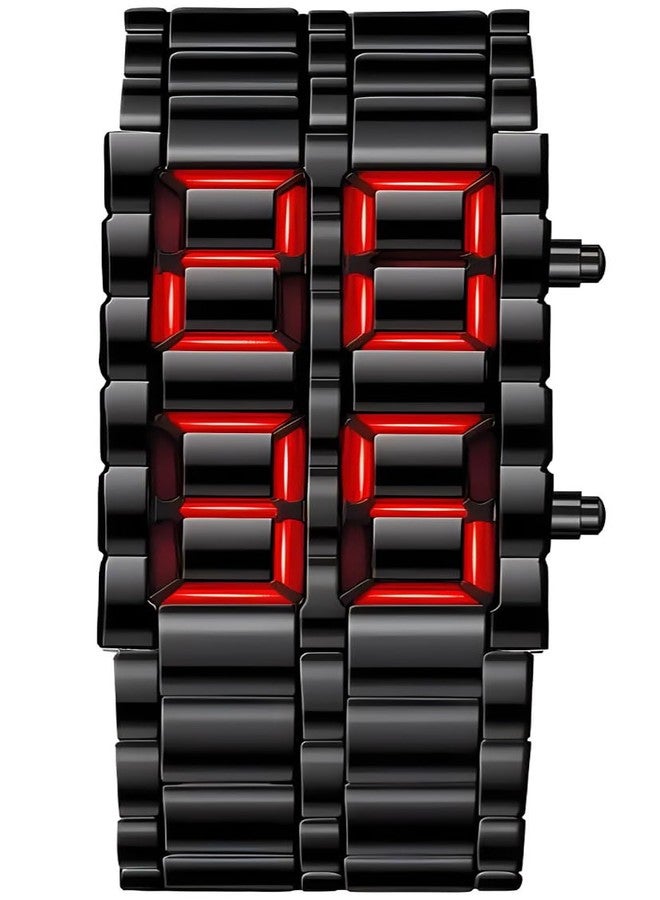 Gosasa Men's Lava Style Stainless Steel Watch Red Blue LED Digital Watch Black Bracelet Watch (z Black Blue) - Image 1