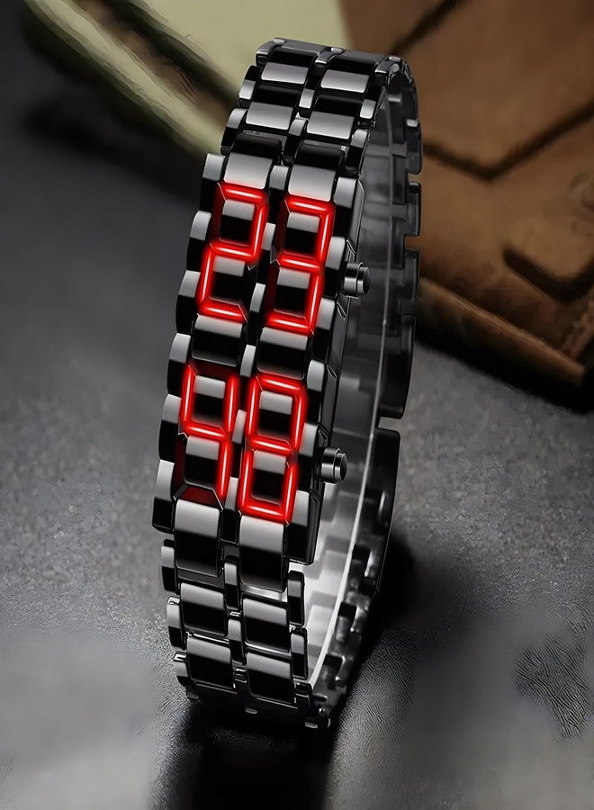 Gosasa Men's Lava Style Stainless Steel Watch Red Blue LED Digital Watch Black Bracelet Watch (z Black Blue) - Image 2