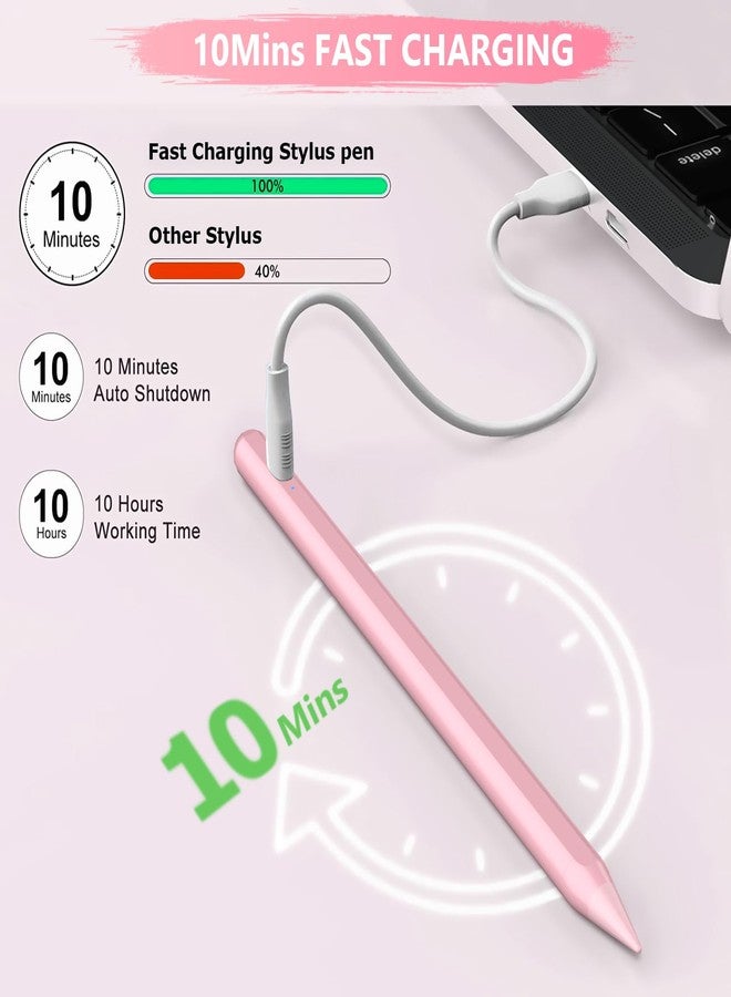 FUWANG Stylus Pen for iPad A16/10th/9th Generation, 10Mins Fast Charge for Apple Pencil&iPad Pen, Compatible with iPad A16/10th/9th/8th/7th/6th/Pro 13''11''M4/12.9 inch/Air 11'' 13'' M3/M2/Mini 6/5, Pink - Image 3