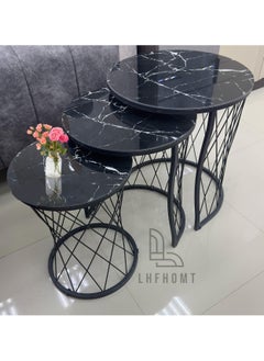 LHFHOMT LHFHOMT Nesting Tables Set of 3 Pieces, Round Coffee table, Ceramics Glass Top, Strong Gold Metal Frame for Living Room,Office,Sofa Side  - Image 1