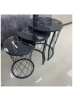 LHFHOMT LHFHOMT Nesting Tables Set of 3 Pieces, Round Coffee table, Ceramics Glass Top, Strong Gold Metal Frame for Living Room,Office,Sofa Side  - Image 2