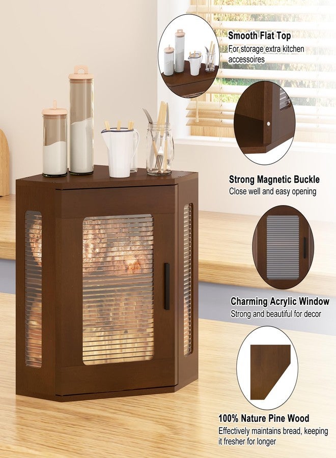TQVAI Bread Box for Kitchen Countertop Large Corner Bread Loaf Storage Container Double Layer Wooden Bread Boxes Bin Farmhouse Pantry Shelf with Acrylic Window, Retro Brown - Image 4