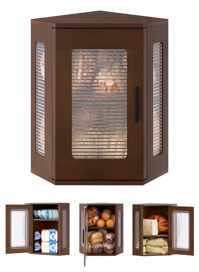TQVAI Bread Box for Kitchen Countertop Large Corner Bread Loaf Storage Container Double Layer Wooden Bread Boxes Bin Farmhouse Pantry Shelf with Acrylic Window, Retro Brown - Image 1