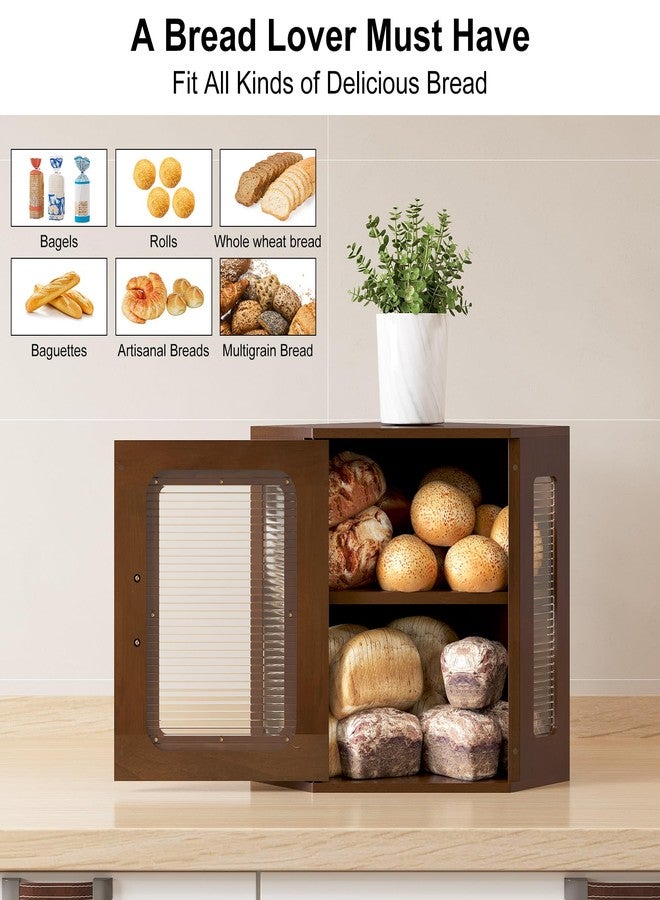 TQVAI Bread Box for Kitchen Countertop Large Corner Bread Loaf Storage Container Double Layer Wooden Bread Boxes Bin Farmhouse Pantry Shelf with Acrylic Window, Retro Brown - Image 2