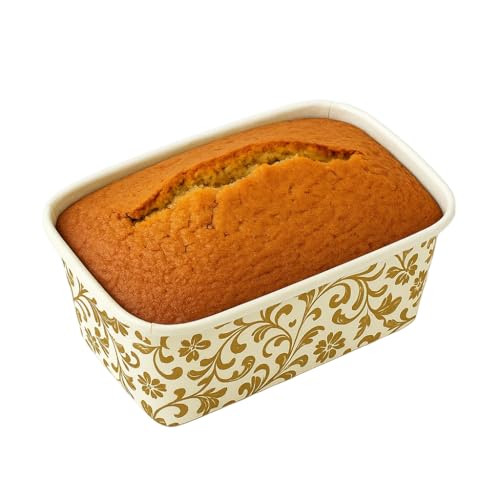Esslly Luxurious Plum Cake Mold Paper Loaf Cake Pan | Elegant Gold Floret Design | Greaseproof, Oven & Microwave Safe | 250g (Pack of 10) | Perfect for Holiday Baking & Gifting - Image 1
