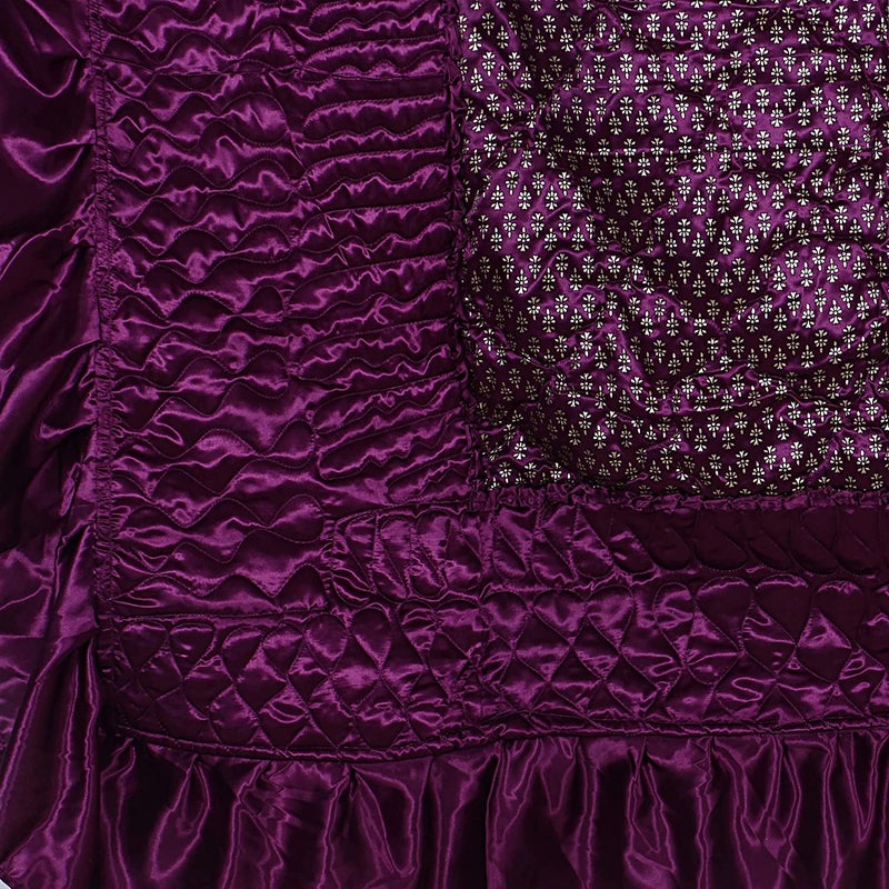 ManavRachit Jaipuri Sanganeri Satin Gold Printed Designer Bedding Set Set of 4 pcs 1 Double Bed Bedsheet 2 Pillow Cover 1 Double Bed AC Comforter Designer BUTTI FALSA Purple - Image 2