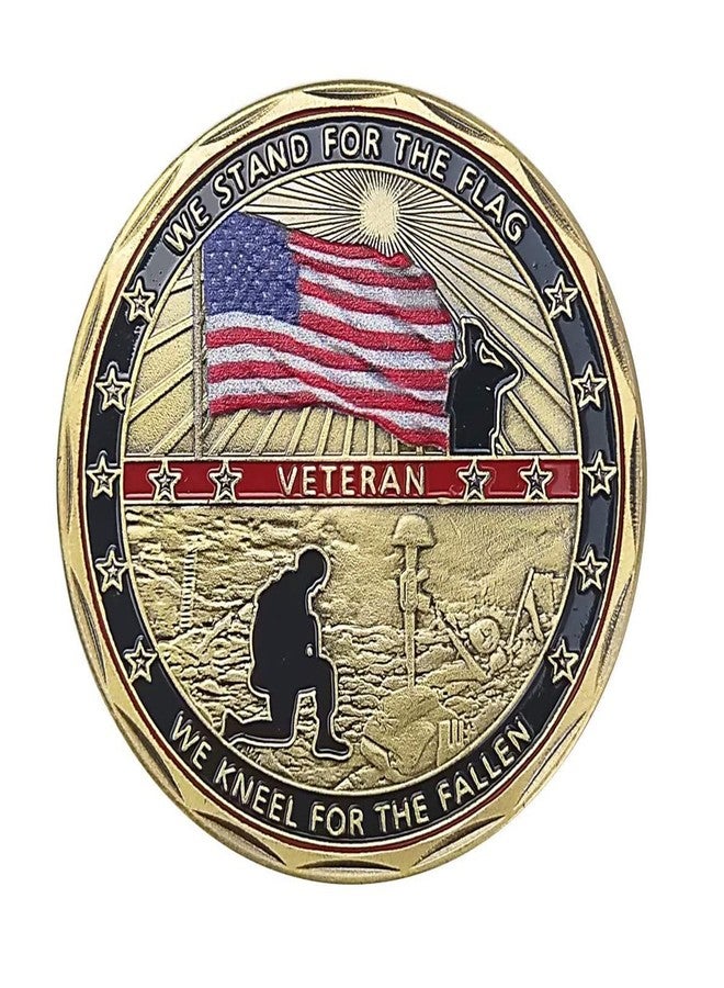 Glamtune US Military Veteran Challenge Coin - We Stand for The Flag and Kneel for The Fallen (Single Coin) - Image 1