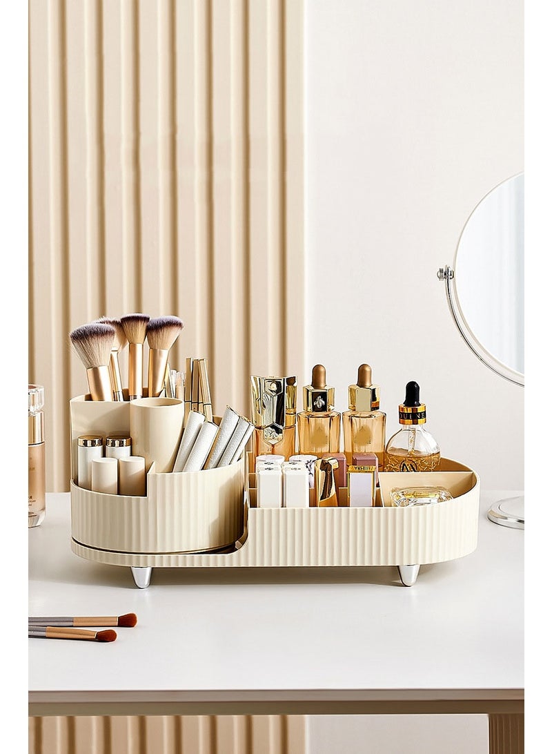 HOMESTAR White Rotating Makeup Organizer Set | Premium Vanity Storage System | 360° Swivel Cosmetic Case | ABS+PET Eco-Friendly Material | Extra Large Capacity Design | Half Rotating Half Grid Compartments | Dustproof & Moisture-Resistant | Ultimate Cosmetic Organizer - Image 1