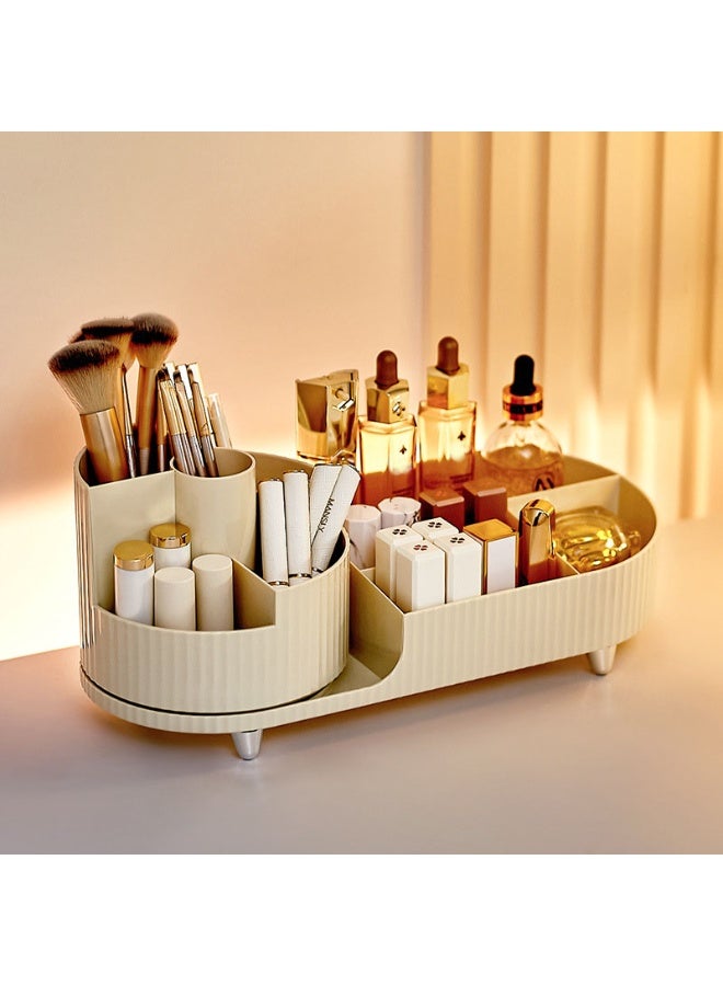 HOMESTAR White Rotating Makeup Organizer Set | Premium Vanity Storage System | 360° Swivel Cosmetic Case | ABS+PET Eco-Friendly Material | Extra Large Capacity Design | Half Rotating Half Grid Compartments | Dustproof & Moisture-Resistant | Ultimate Cosmetic Organizer - Image 4