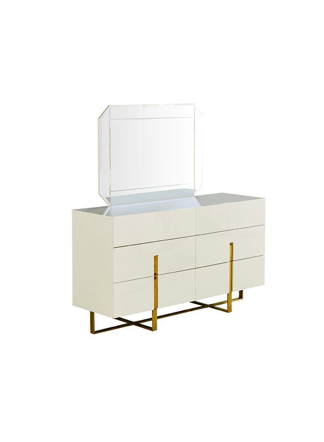 DANUBE HOME New Poliana Dresser With Mirror And Stool and 6 Drawers Durable Vanity Table Dressing Makeup Desk With Storage Bedroom Furnitures L144xW45xH151cm Beige  - Image 1