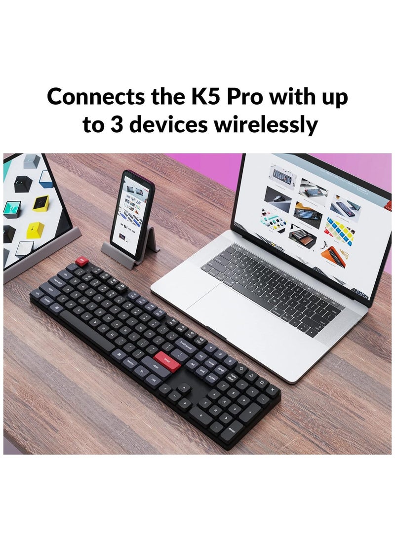 Keychron - K5 Pro QMK/VIA Ultra-Slim Wireless Bluetooth/Wired USB Custom Mechanical Keyboard, 108-Key Programmable Macro RGB Backlight PBT Keycaps Low-Profile Gateron Red Switch for Mac Windows Linux - Image 1