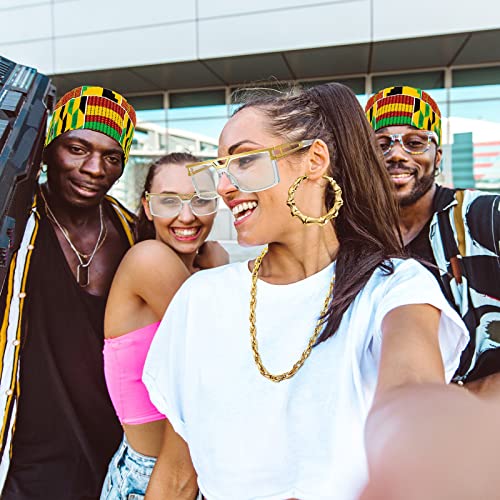 Sureio 4 Pcs Halloween 80s 90s Hip Hop Costume African Kufi Hat Jewelry Rapper Accessories for Women Men Freaknik Party(Fresh Style) - Image 4