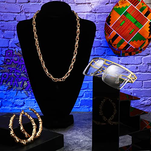 Sureio 4 Pcs Halloween 80s 90s Hip Hop Costume African Kufi Hat Jewelry Rapper Accessories for Women Men Freaknik Party(Fresh Style) - Image 3