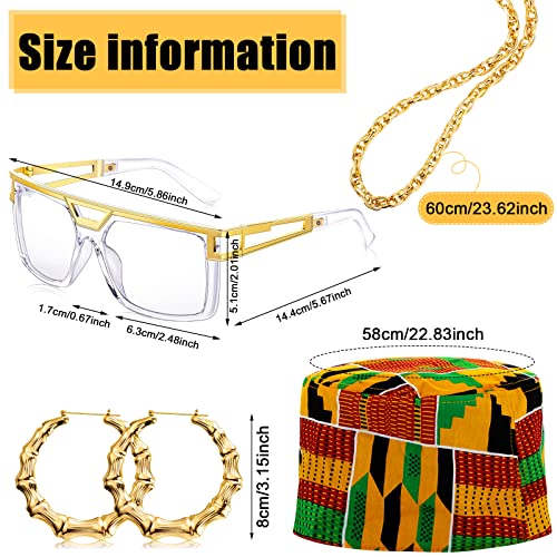 Sureio 4 Pcs Halloween 80s 90s Hip Hop Costume African Kufi Hat Jewelry Rapper Accessories for Women Men Freaknik Party(Fresh Style) - Image 2