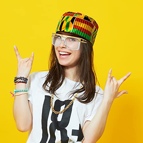 Sureio 4 Pcs Halloween 80s 90s Hip Hop Costume African Kufi Hat Jewelry Rapper Accessories for Women Men Freaknik Party(Fresh Style) - Image 5