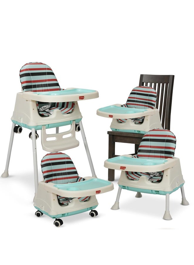 Luvlap 3 in1 High Chair for Baby/Kids, Toddler Feeding Booster Seat with Wheels, 3 Height adjustments, with Cushion, 6 Month to 3 Years, Portable (Blue) - Image 1
