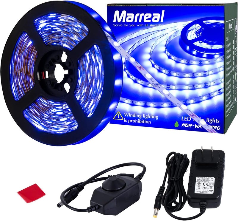 Marreal 12 Volt 20ft Blue led Strip Lights, Non-Waterproof 360 LEDs Blue led Lights for Bedroom, Shops, Christmas, Halloween. - Image 1