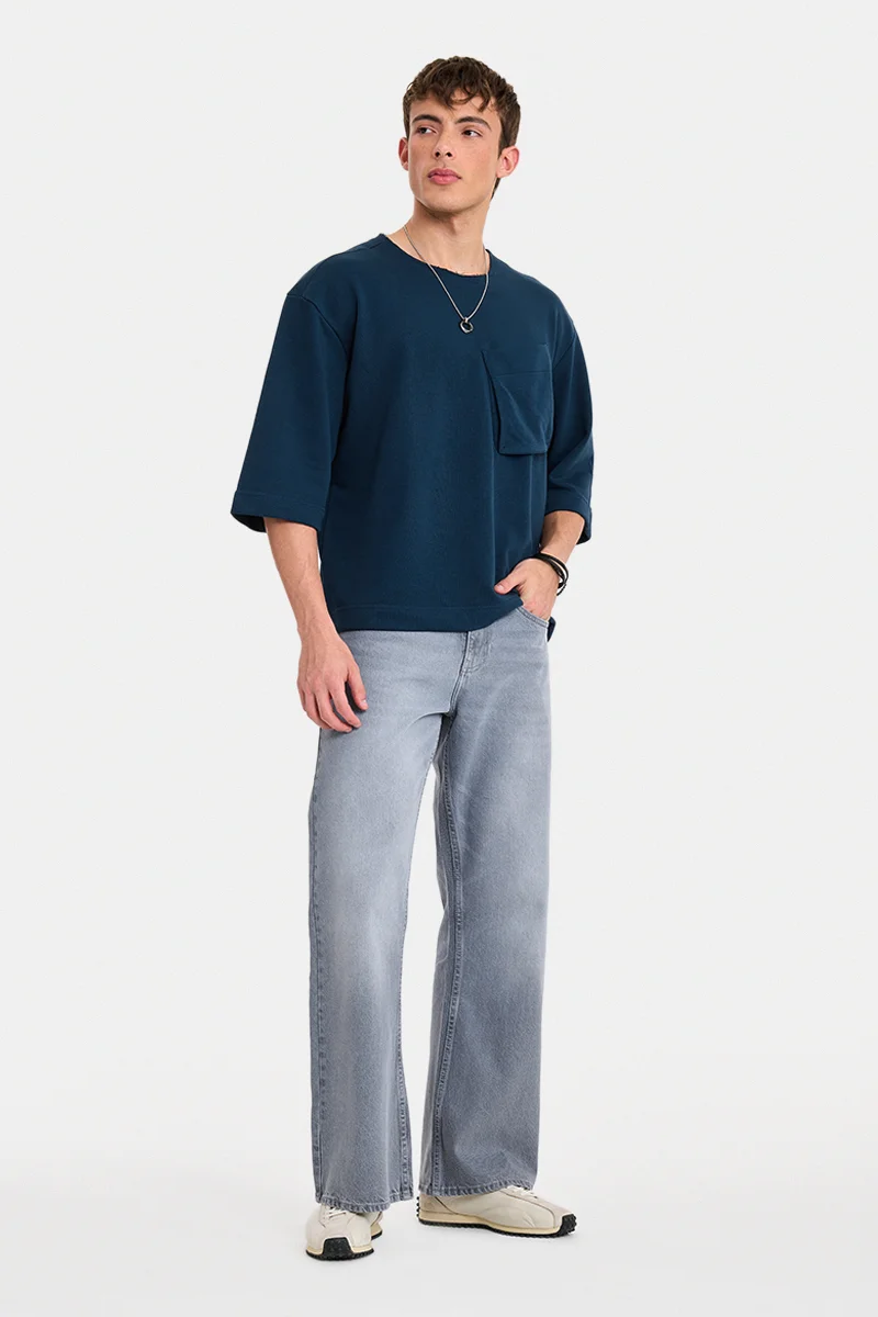 SNITCH Grey Solid Flared Fit Jeans