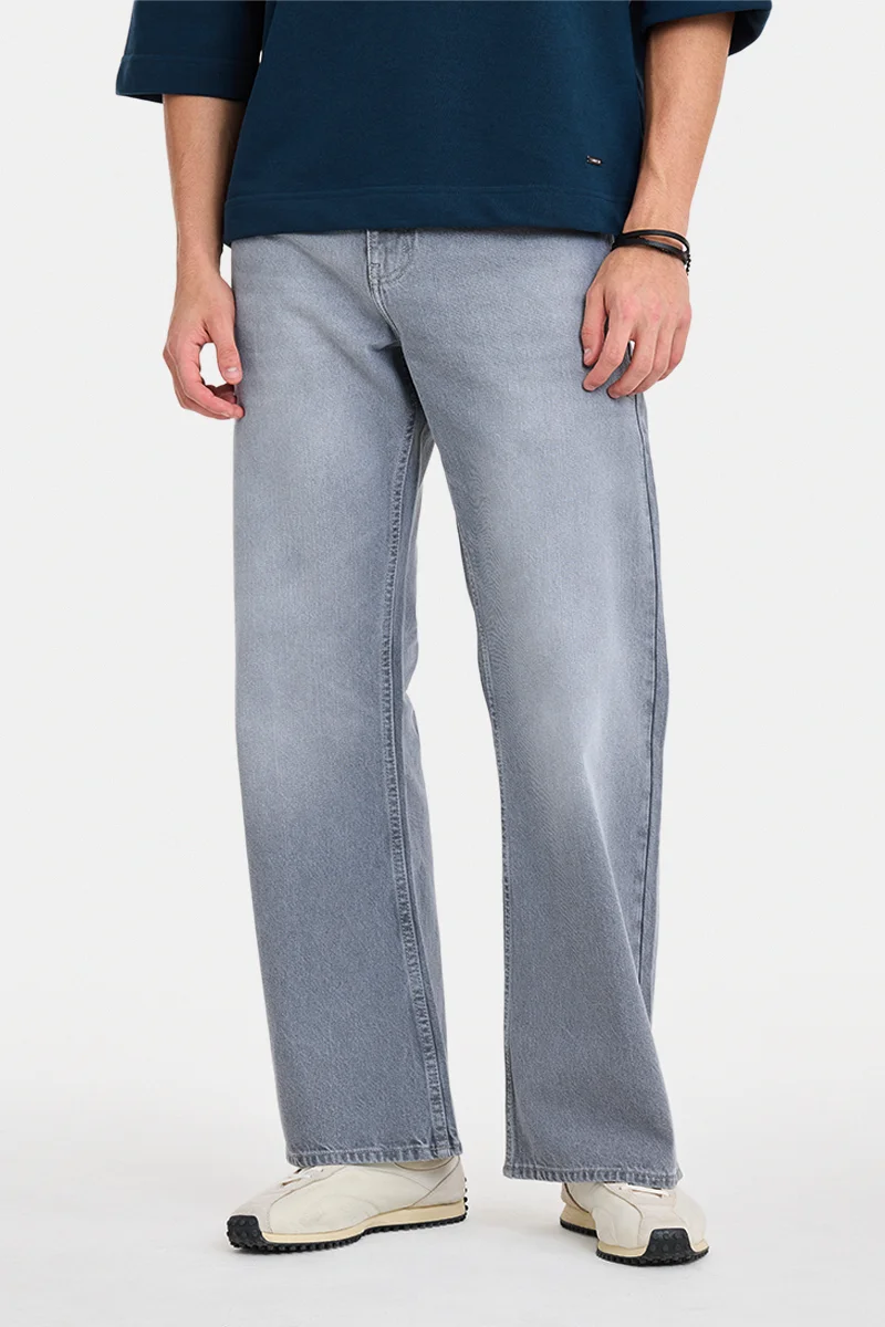 SNITCH Grey Solid Flared Fit Jeans