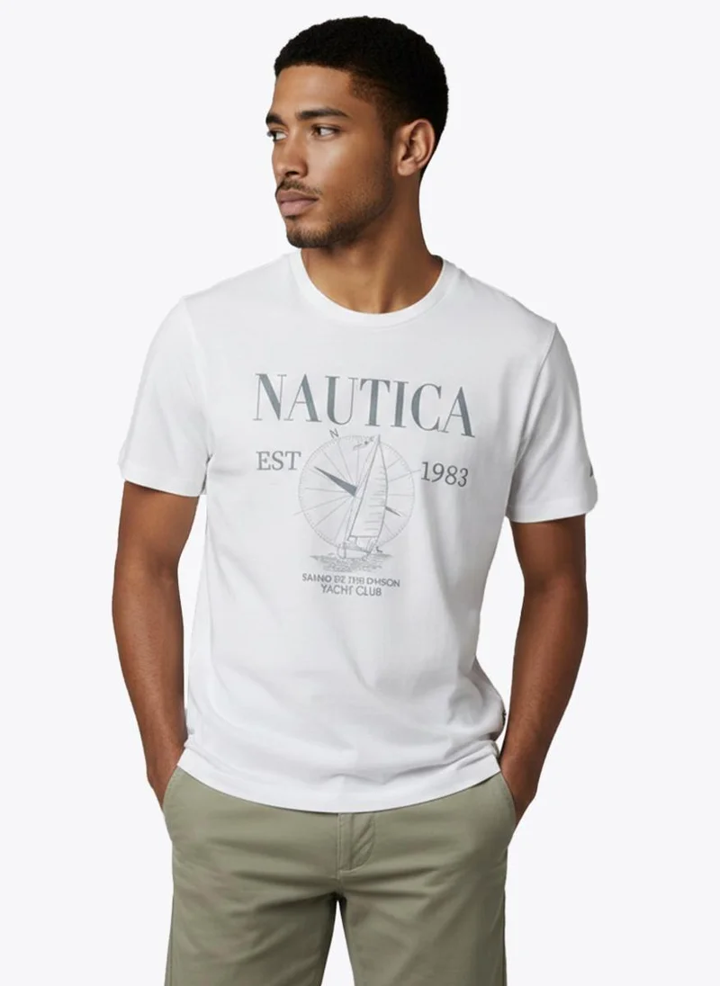Nautica Men Regular Fit Short Sleeve T-Shirt for Relaxed Style - White