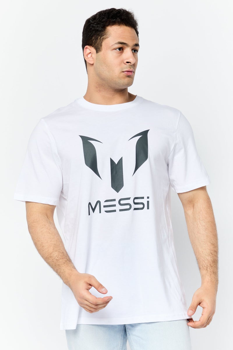 MESSI Men Crew Neck Short Sleeves Brand Logo T-shirt, Bright White - Image 1