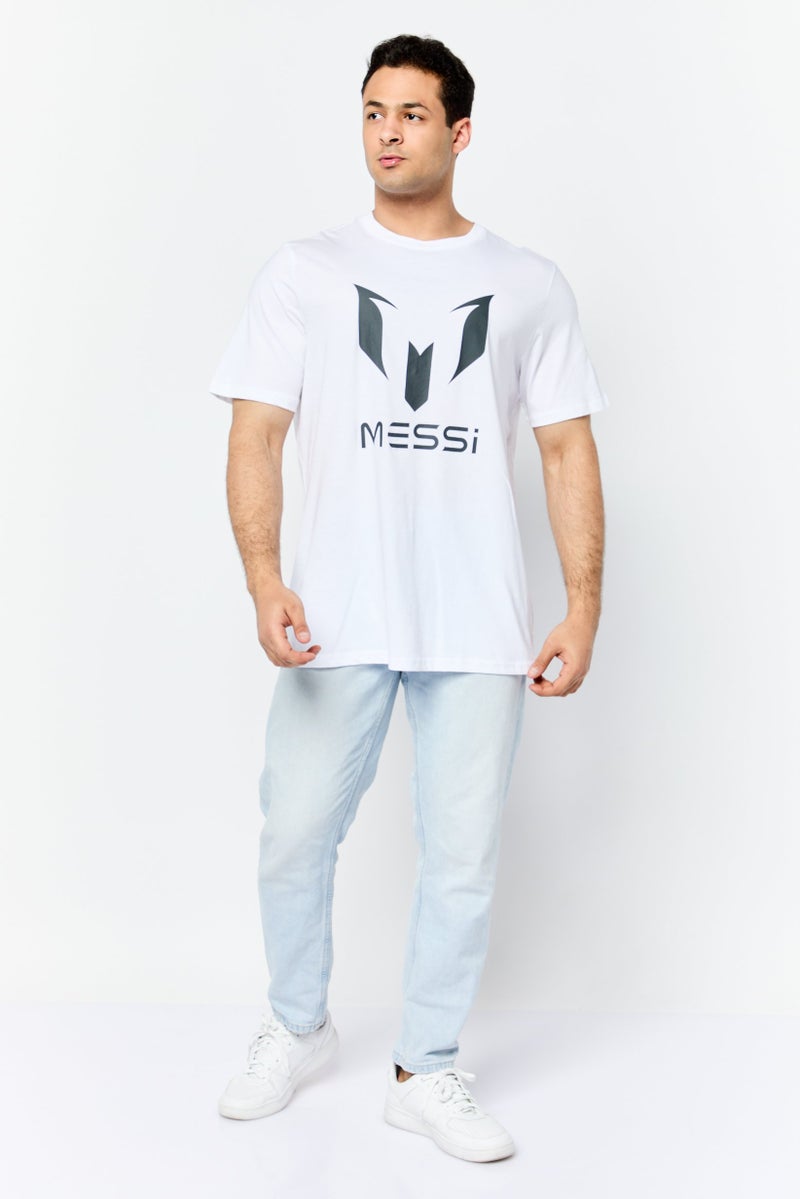 MESSI Men Crew Neck Short Sleeves Brand Logo T-shirt, Bright White - Image 3