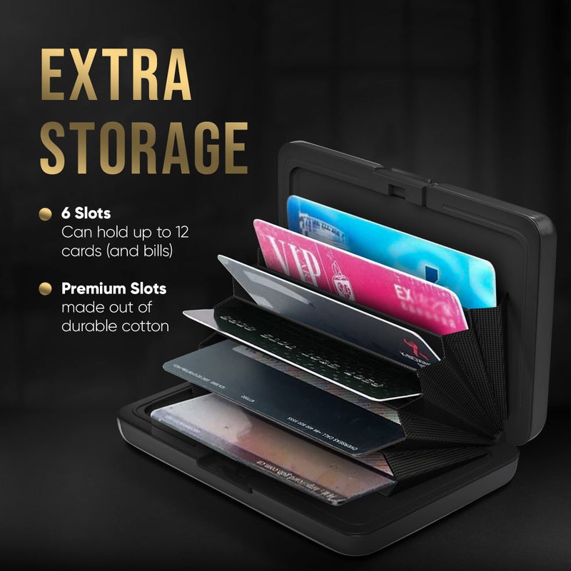 TopMost Aluminum Wallet, Card Case Wallet, Metal RFID Credit Card Holder for Men & Women, 6 Cotton Slots for 12 Cards And Bills, Rfd Protective (Black) - Image 3