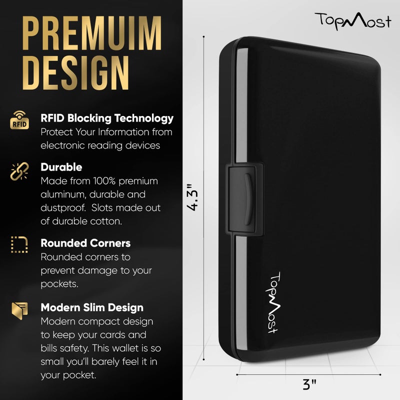 TopMost Aluminum Wallet, Card Case Wallet, Metal RFID Credit Card Holder for Men & Women, 6 Cotton Slots for 12 Cards And Bills, Rfd Protective (Black) - Image 2