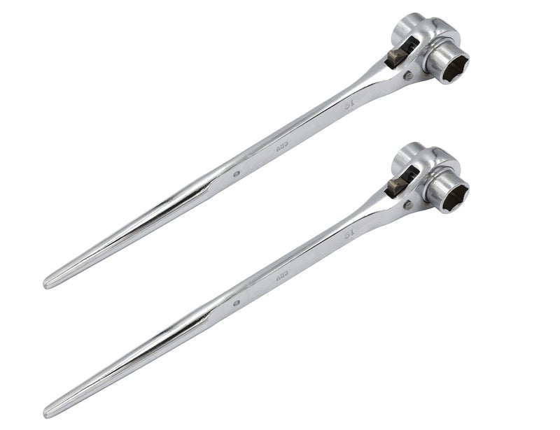 LBY 2-Pack Hexagon Scaffold Quick Wrench, 19mm/22mm Ratchet Spanner Ratcheting Socket Wrench Tool, Double Ended Socket Ratcheting Scaffold, Pointed Tail (Bright Silver) - Image 4