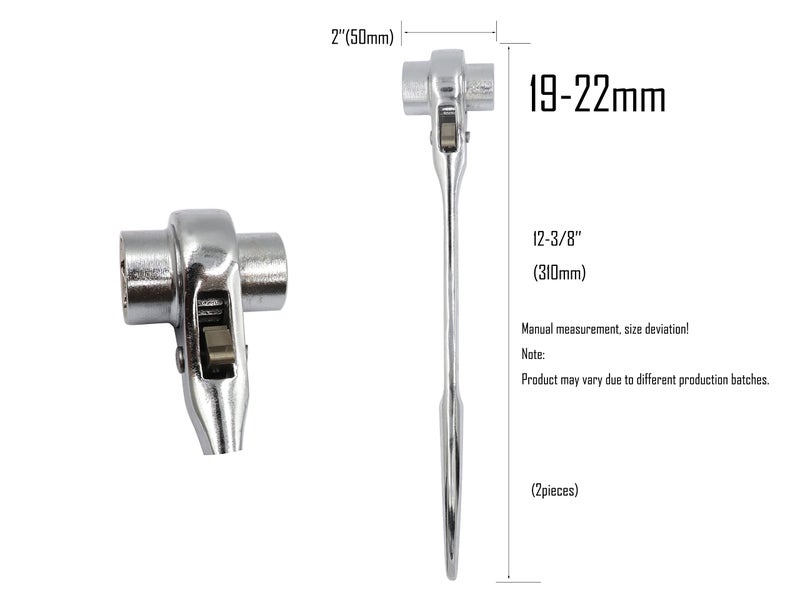 LBY 2-Pack Hexagon Scaffold Quick Wrench, 19mm/22mm Ratchet Spanner Ratcheting Socket Wrench Tool, Double Ended Socket Ratcheting Scaffold, Pointed Tail (Bright Silver) - Image 3