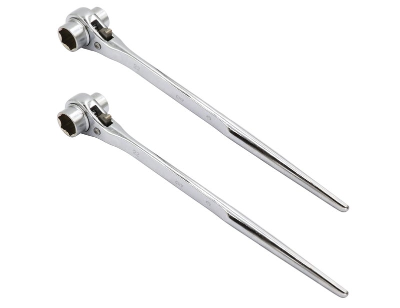 LBY 2-Pack Hexagon Scaffold Quick Wrench, 19mm/22mm Ratchet Spanner Ratcheting Socket Wrench Tool, Double Ended Socket Ratcheting Scaffold, Pointed Tail (Bright Silver) - Image 1