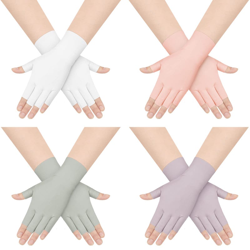 Sureio 4 Pairs Sun Protection UV Gloves for Women Fingerless Hand UV Protection Glove for Gel Manicures Summer Driving Biking(Light Gray, White, Pink, Purple,Classic) - Image 1