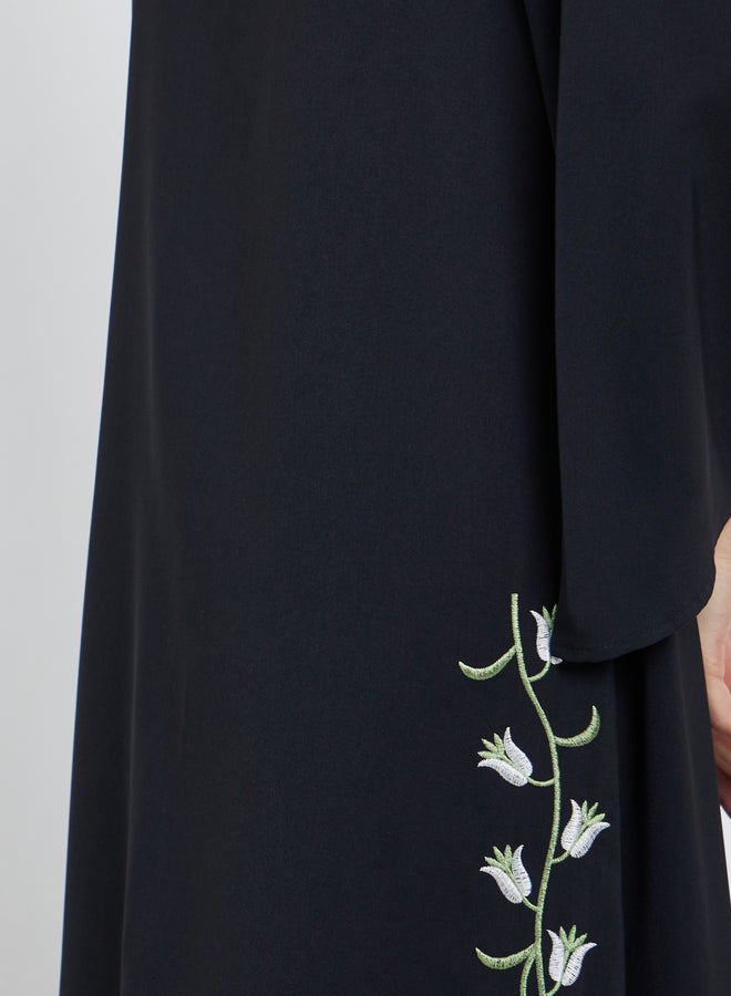 Take Two Black Floral Embroidery Jalabiya with Slit Hem - Image 4