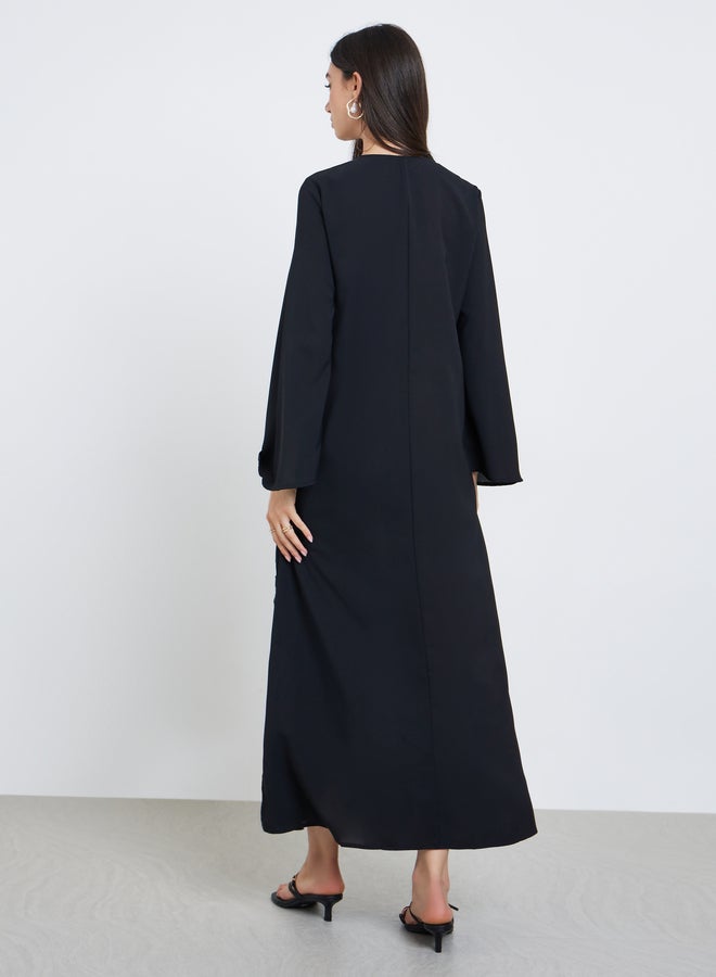 Take Two Black Floral Embroidery Jalabiya with Slit Hem - Image 5